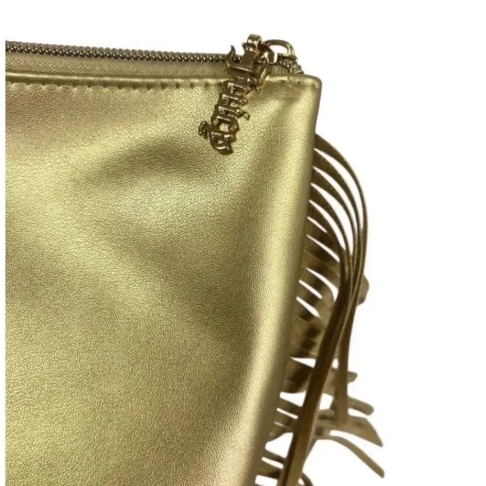 Juicy Couture Cosmetic Bag Womens OS Gold NEW Rhinestone Fringe Travel Pouch